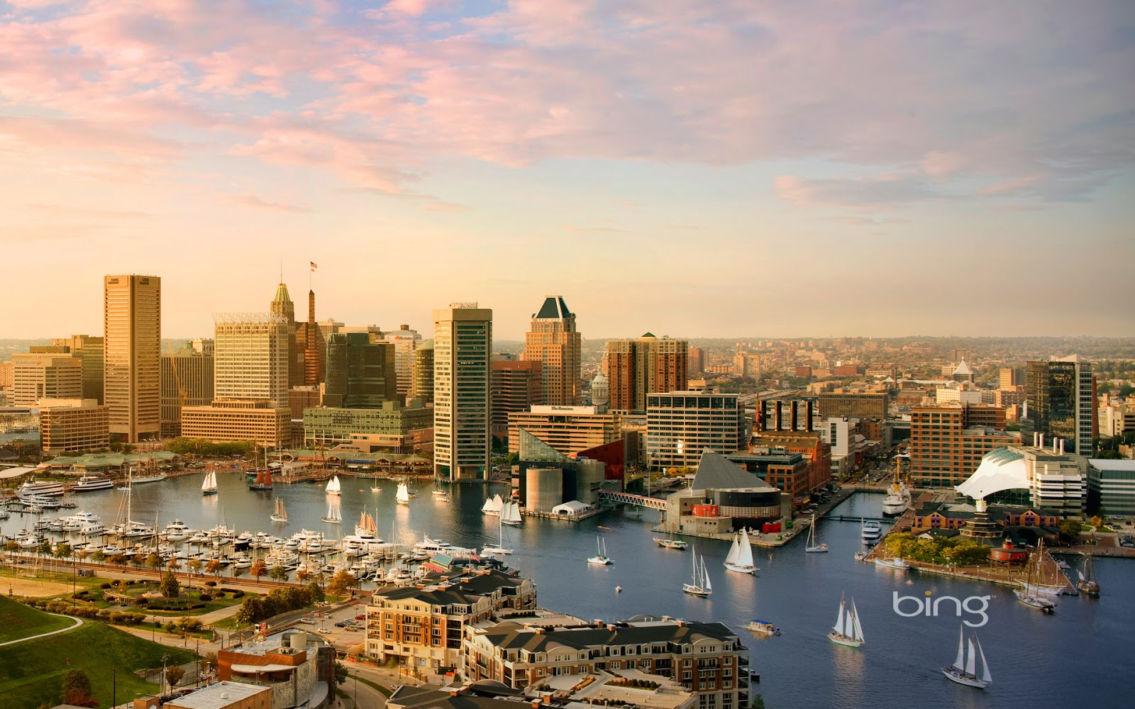 Baltimore skyline and Inner Harbor Maryland Grey PeaseGetty