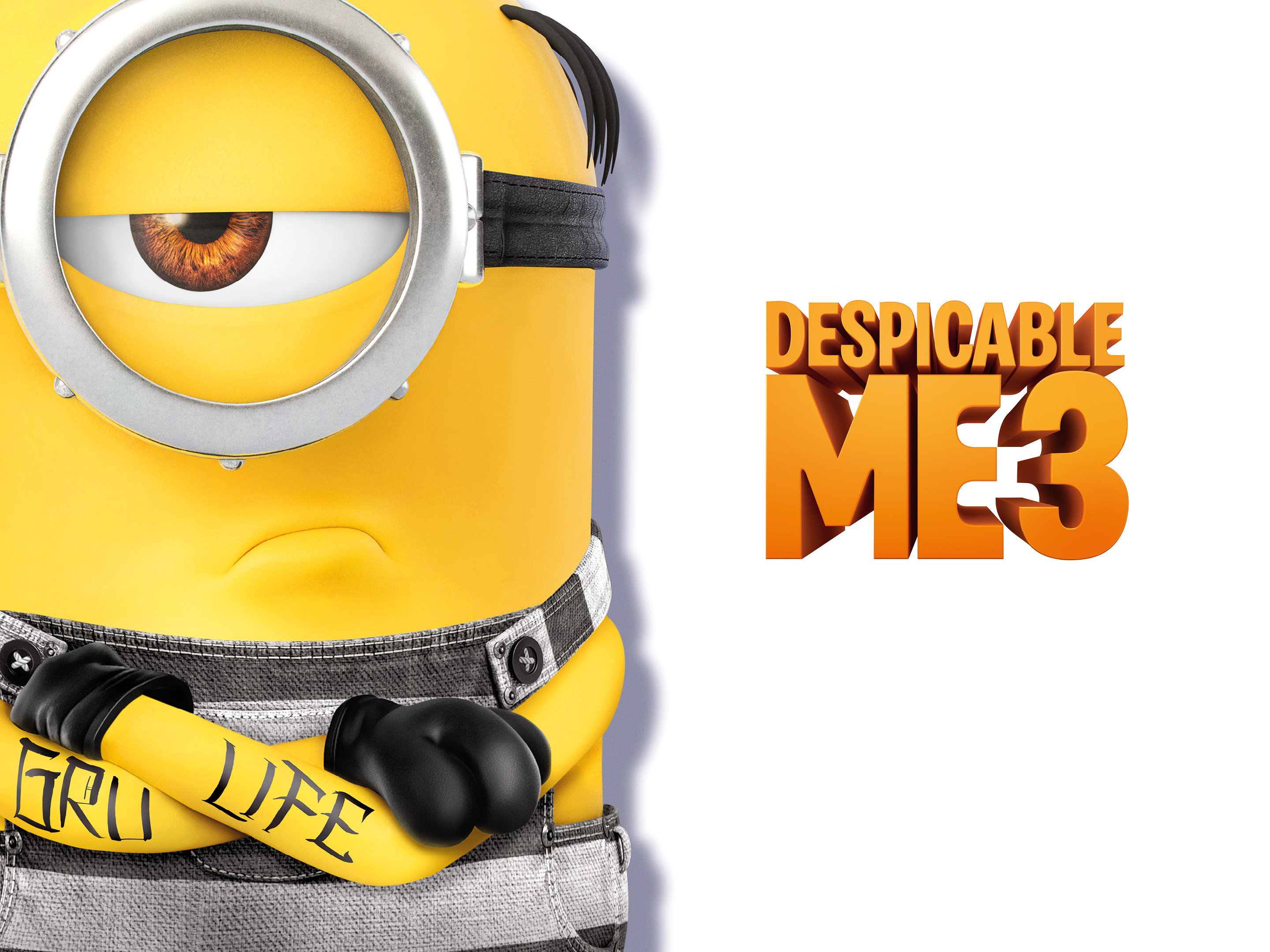 A Minion with 'GRU LIFE' Tattooed on His Arms from Despicable Me 3