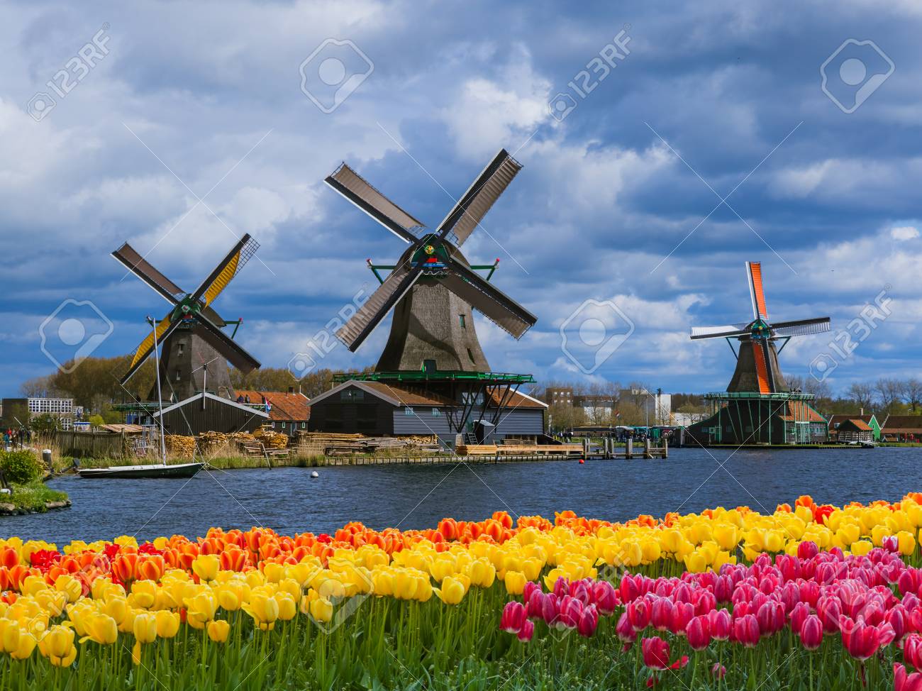 Windmills And Flowers In Herlands Architecture Background