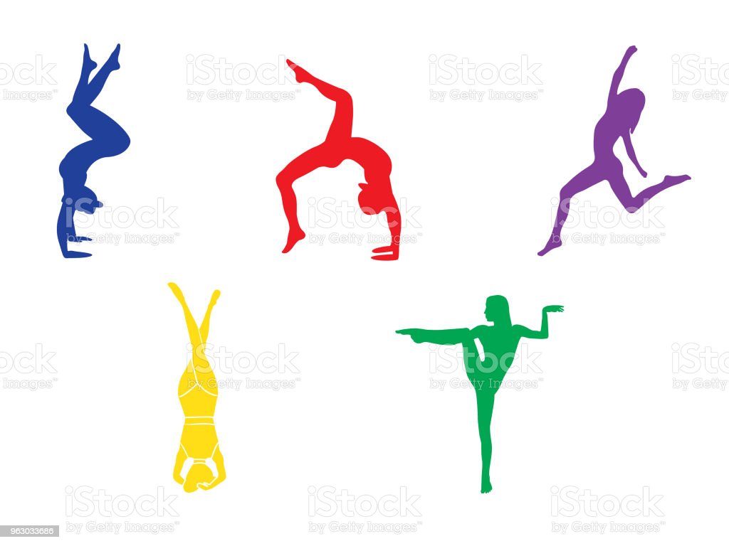 Silhouettes Of Woman Doing Yoga Exercises Icons Of Flexible Girl