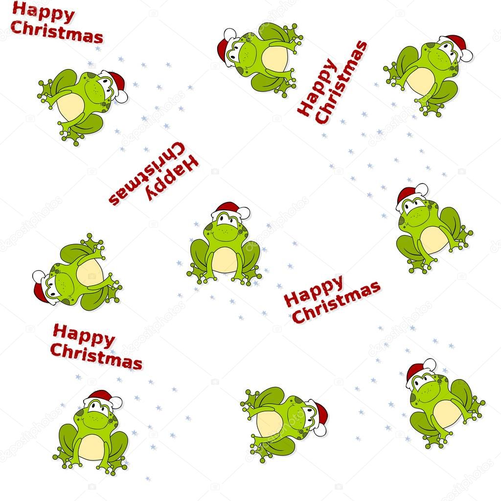  Seamless pattern made of cute cartoon frog with santa hat and