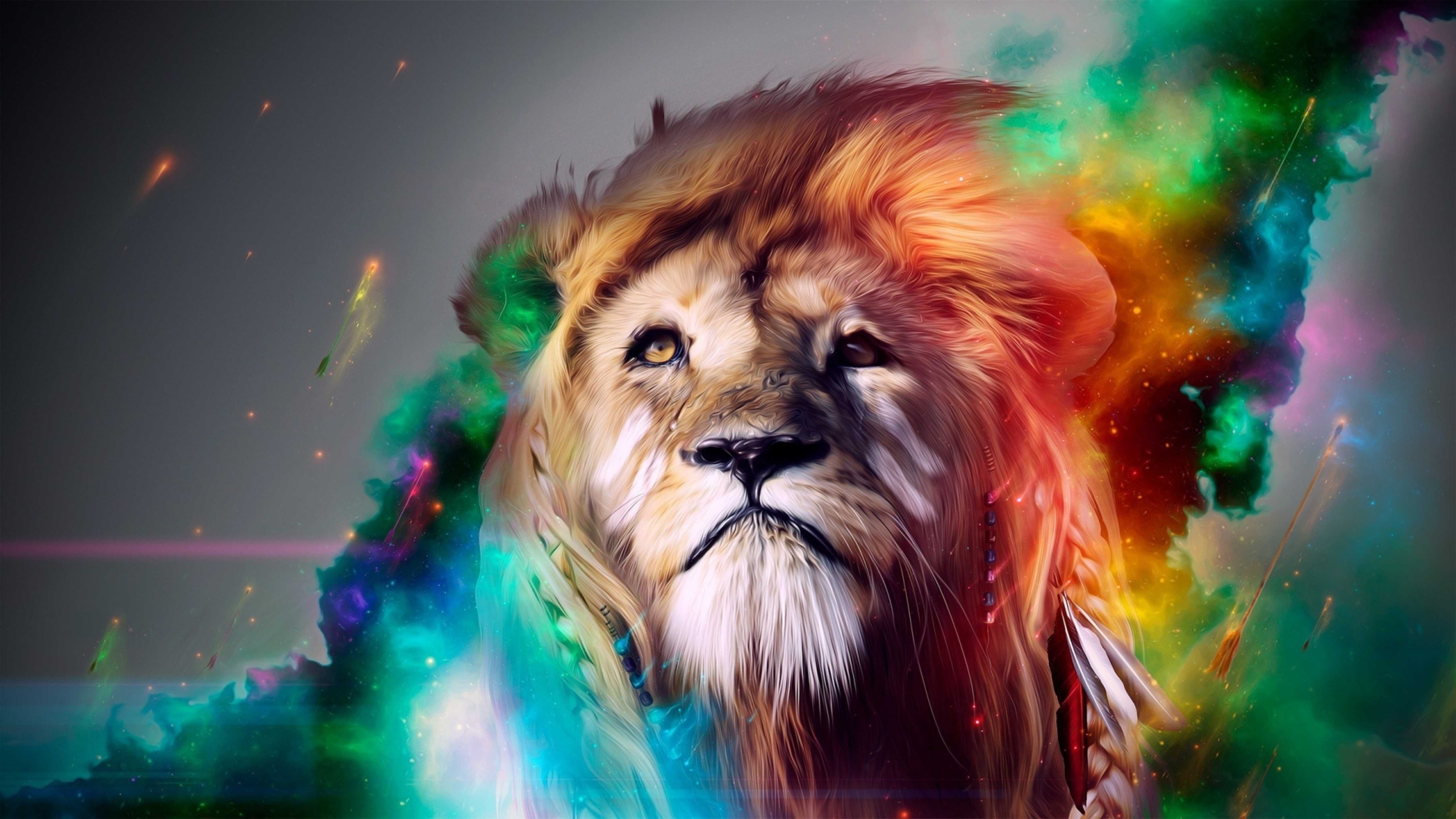 Wallpaper Abstract Rainbow Lion Creative