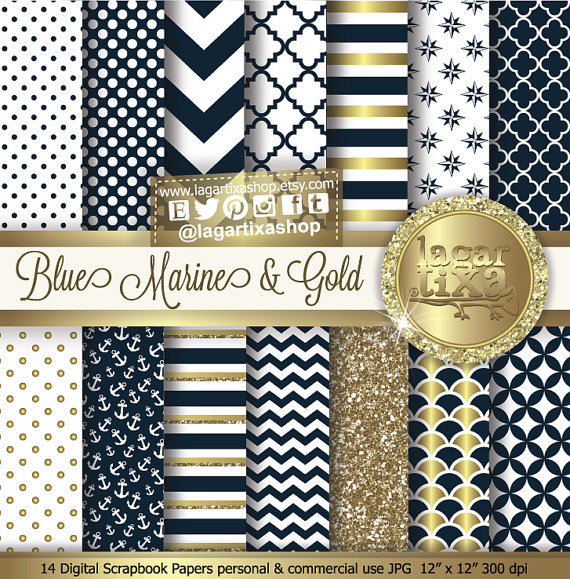 Digital Papel Navy And Gold Marine Background Nautical Blue