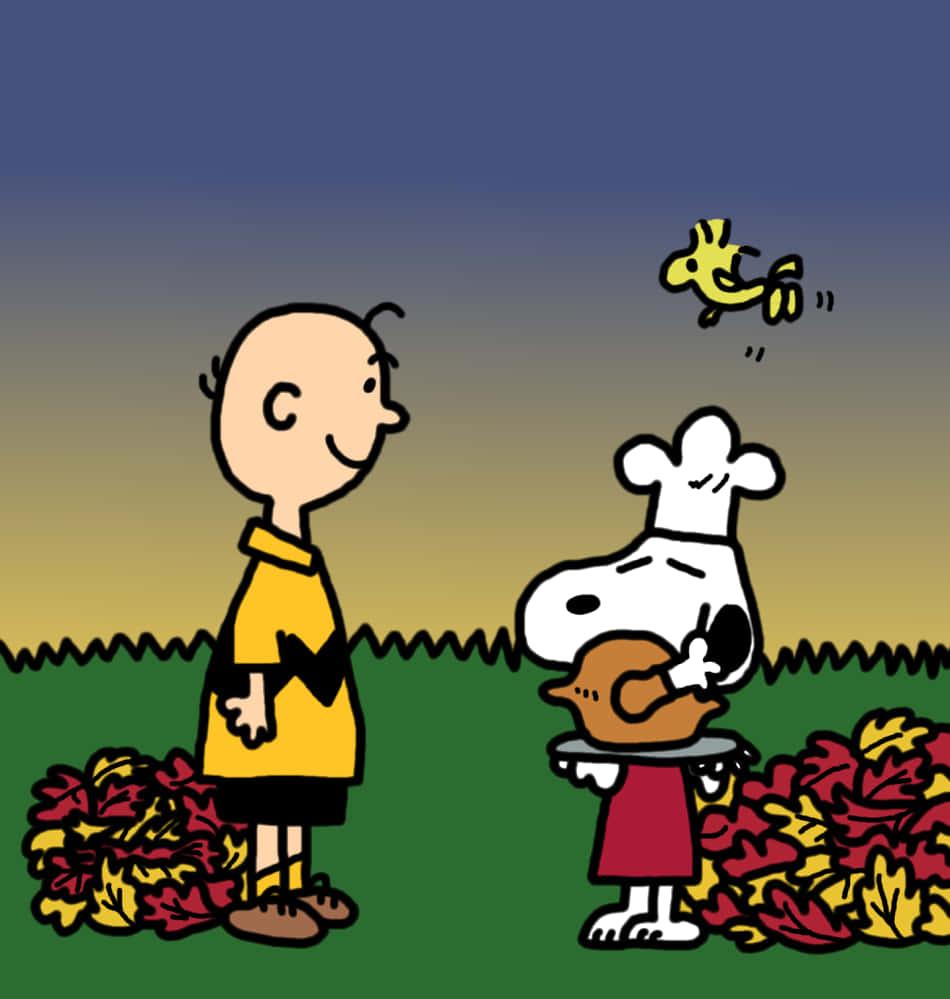 Charlie Brown Thanksgiving Facing Snoopy Wallpaper