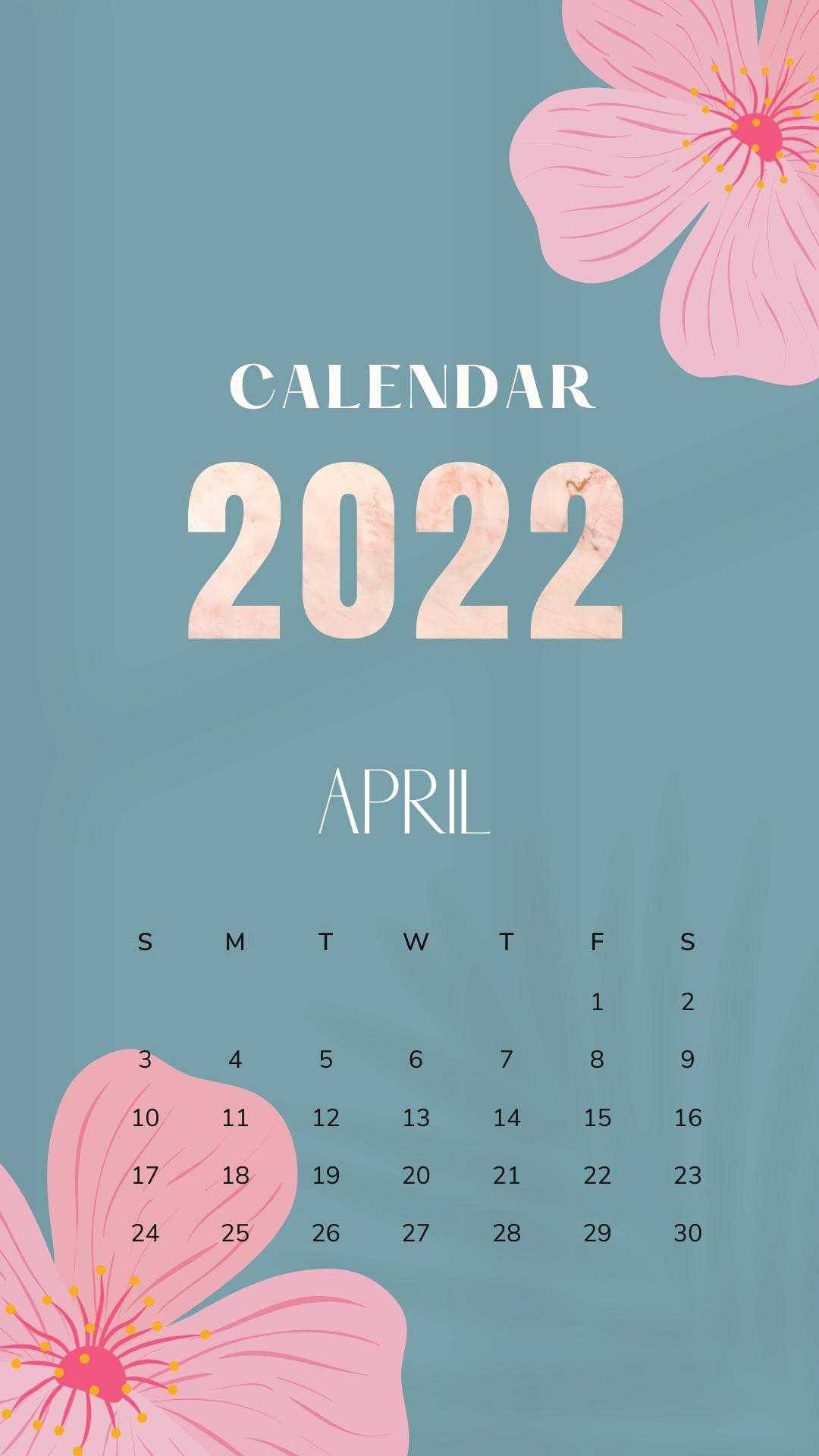 Blue Green April Calendar Wallpaper