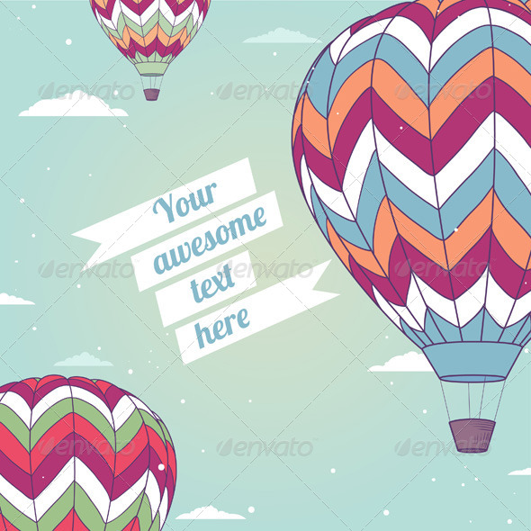 Retro Card With Hot Air Balloon Background Decorative