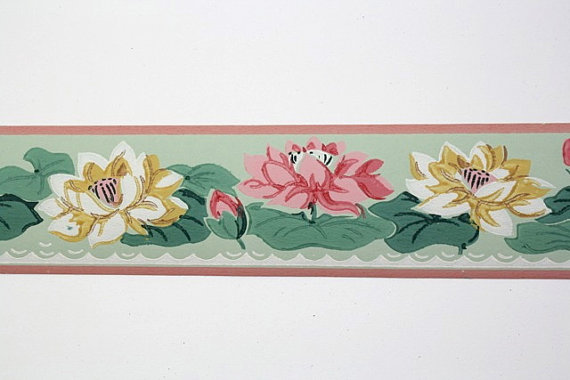 Full Vintage Wallpaper Border Trimz Pink And Yellow Water Lilies