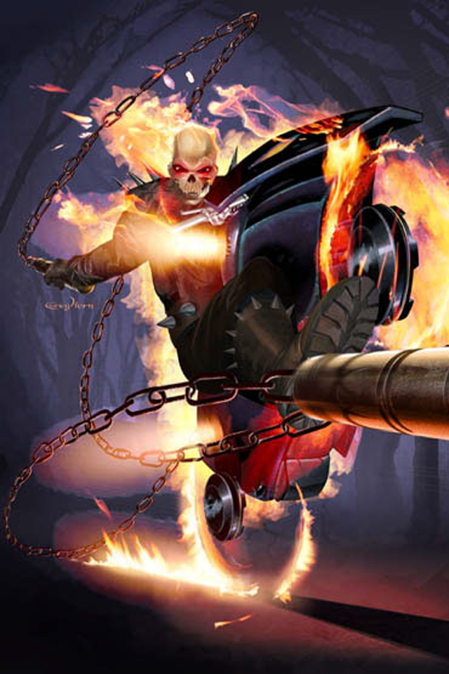 Ghost Rider I4 drawns cartoons wallpaper for iPhone download 640x960
