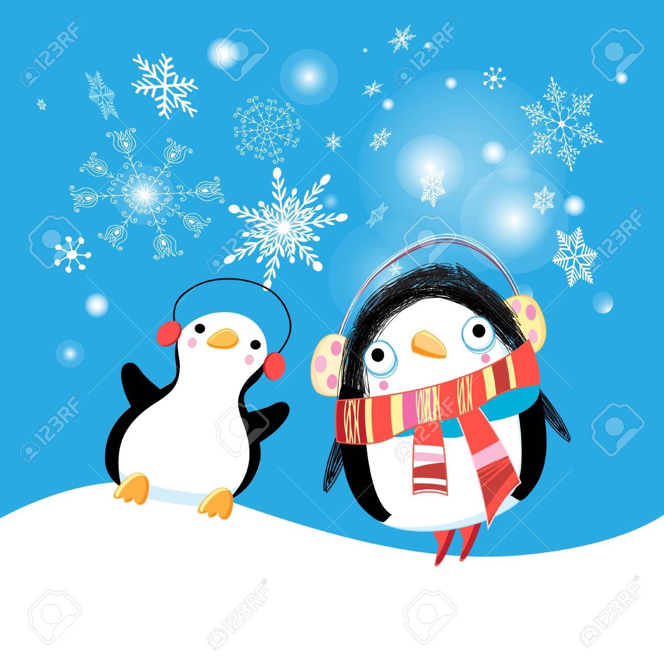 Free download Festive New Year Card With Funny Penguins On A Blue ...