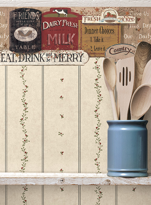 Country Kitchen Border Paired With A Berry Trail Wallpaper