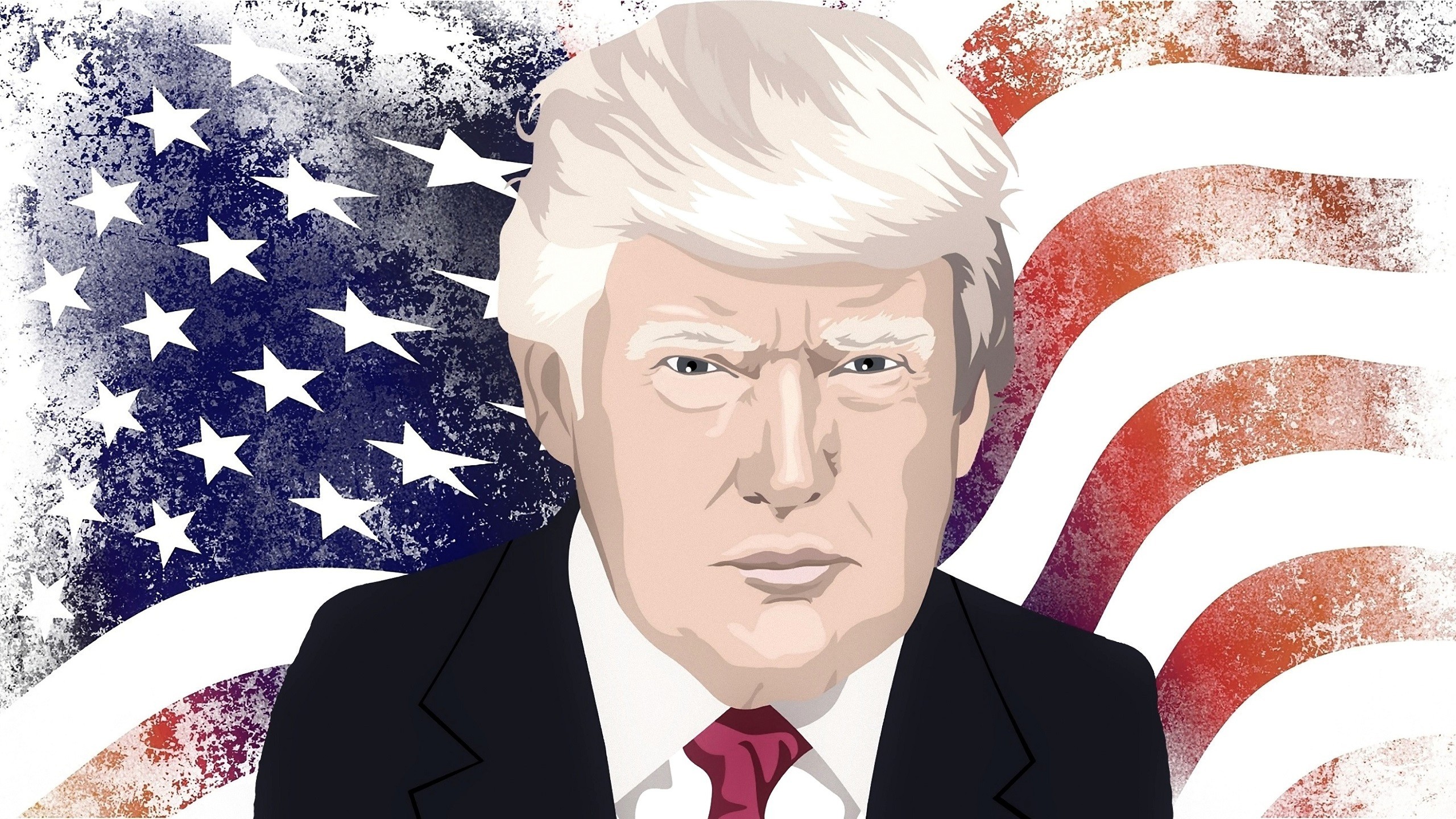 Donald Trump against a backdrop of the American flag