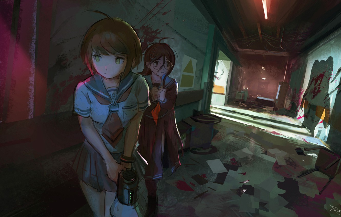 Wallpaper Fear Devastation Schoolgirls In The Dark Corridor A