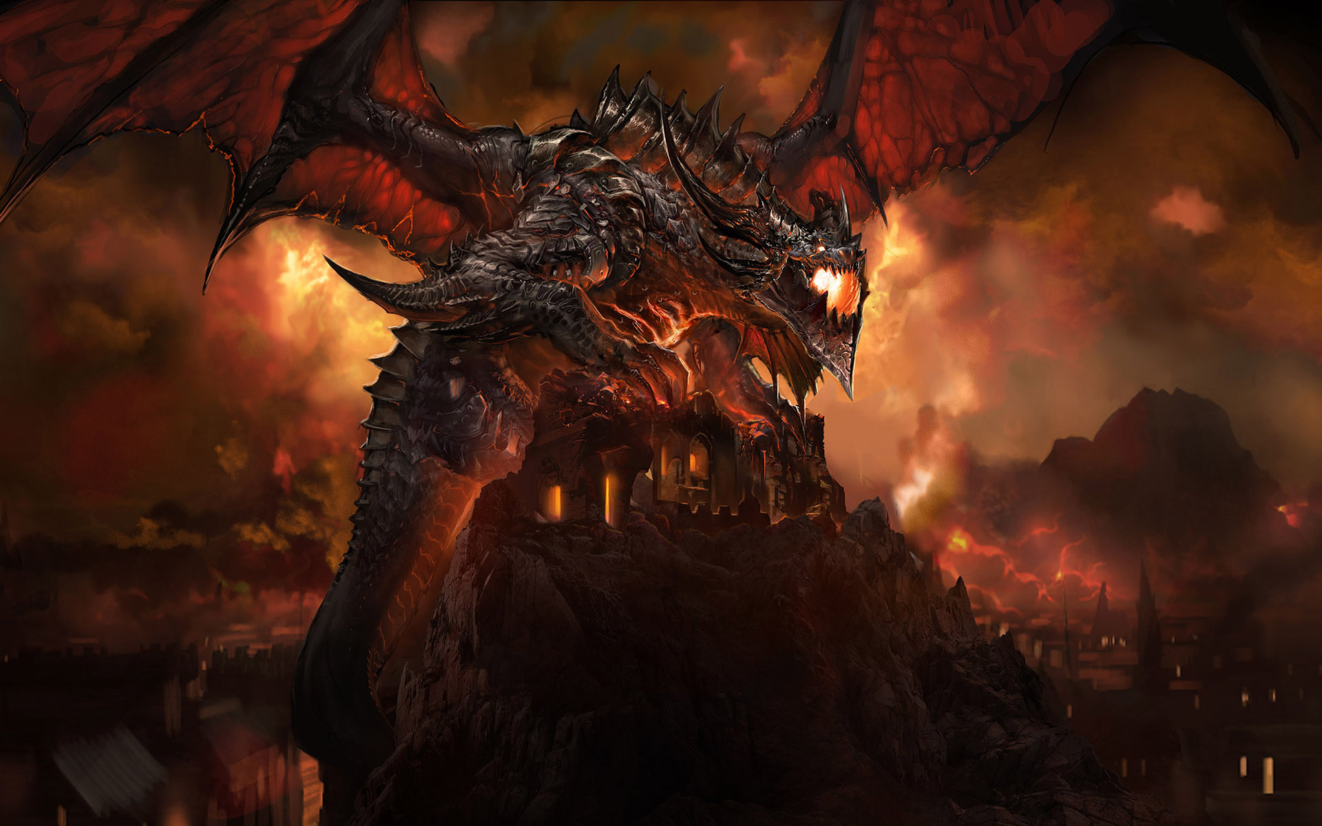 Fantasy Dragon Sky Fire World Of Warcraft Cataclysm Deathwing Ragnaros