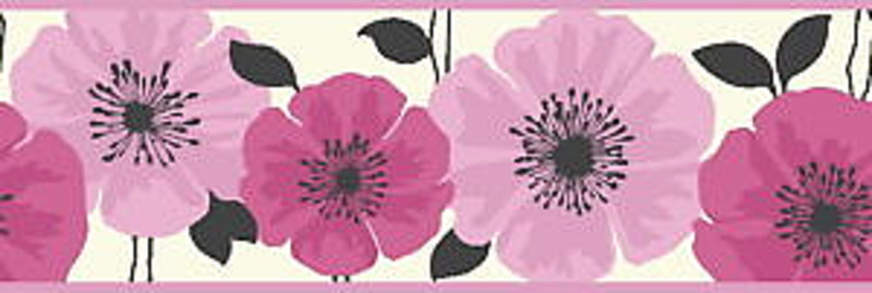 Fine Decor Poppy Poppies Pink Black Wallpaper Border Fdb05435