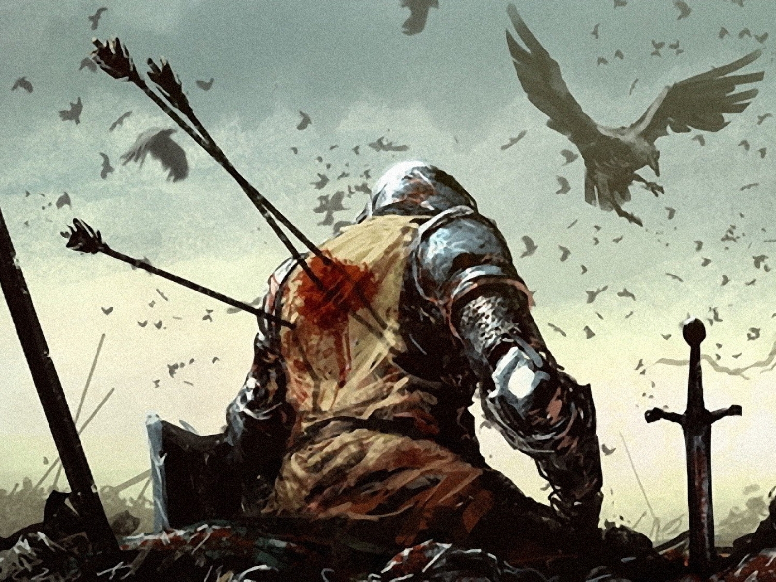 death battle knights fantasy art warband medieval arrows ravens lost
