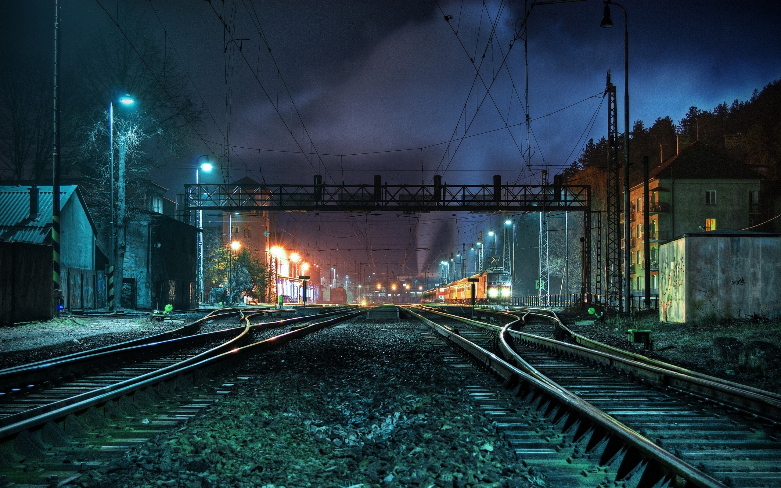 Lights Trains Railroad Tracks HD Background Wallpaper