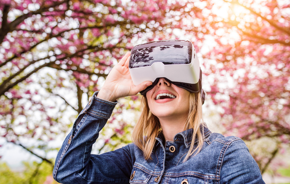 Wallpaper Virtual Reality Park Woman Hi Tech