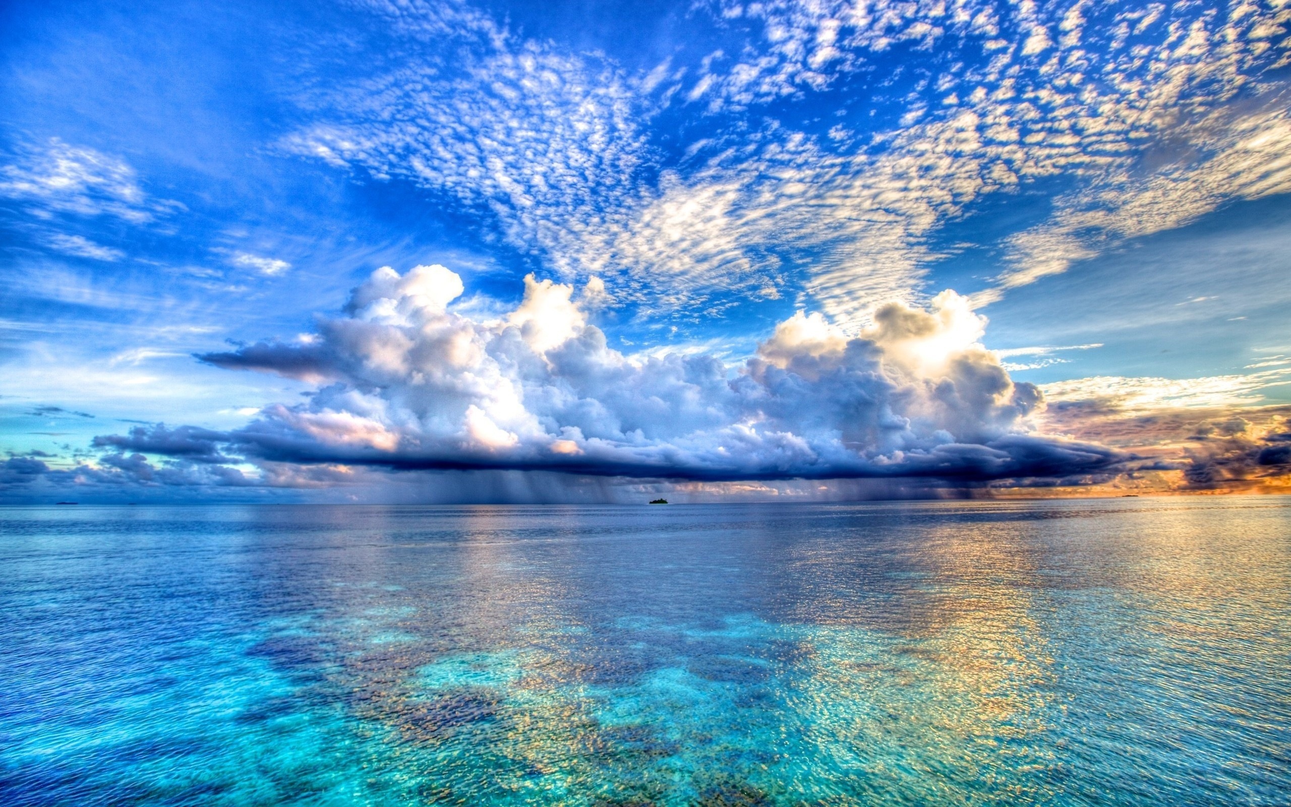Ocean Horizon Sky Clouds Distance Crafts Color Beauty Wallpaper