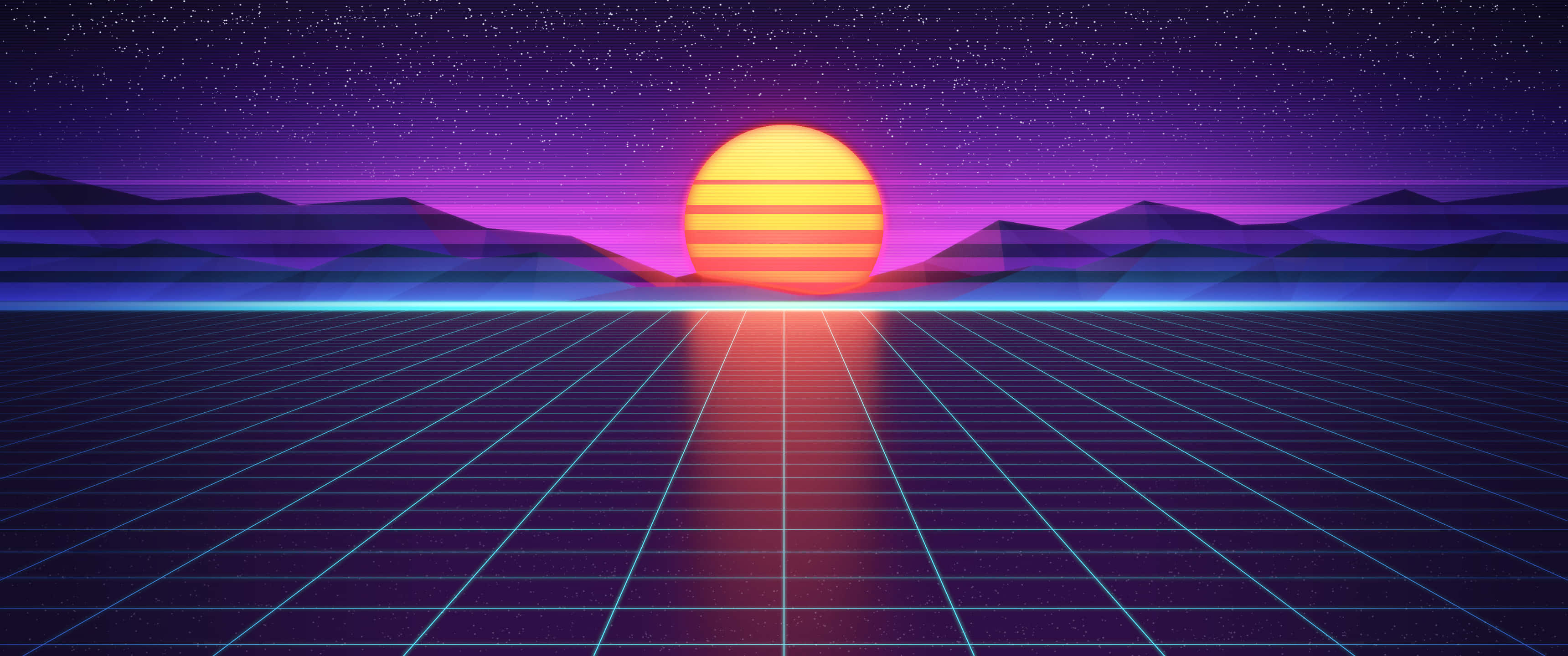 Neon Sunset Gridline Art Wallpaper