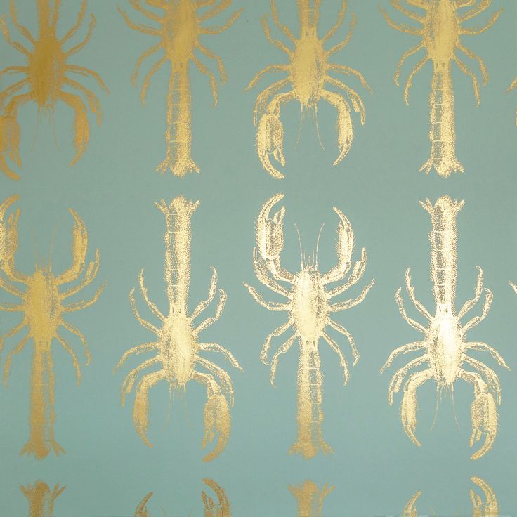 Lobster Wallpaper In Aqua And Gold For The Wall