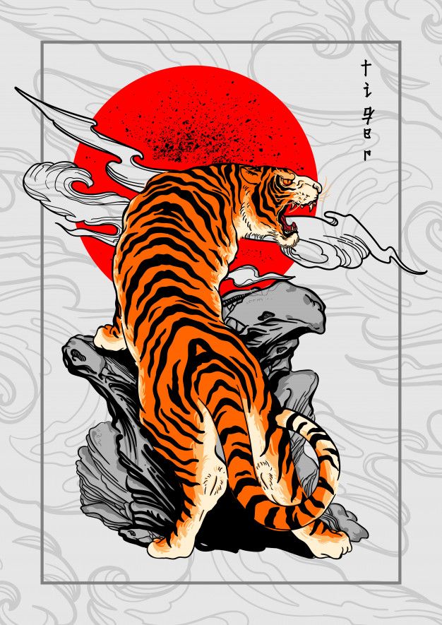Premium Vector Tiger Japan Style Tattoo Background