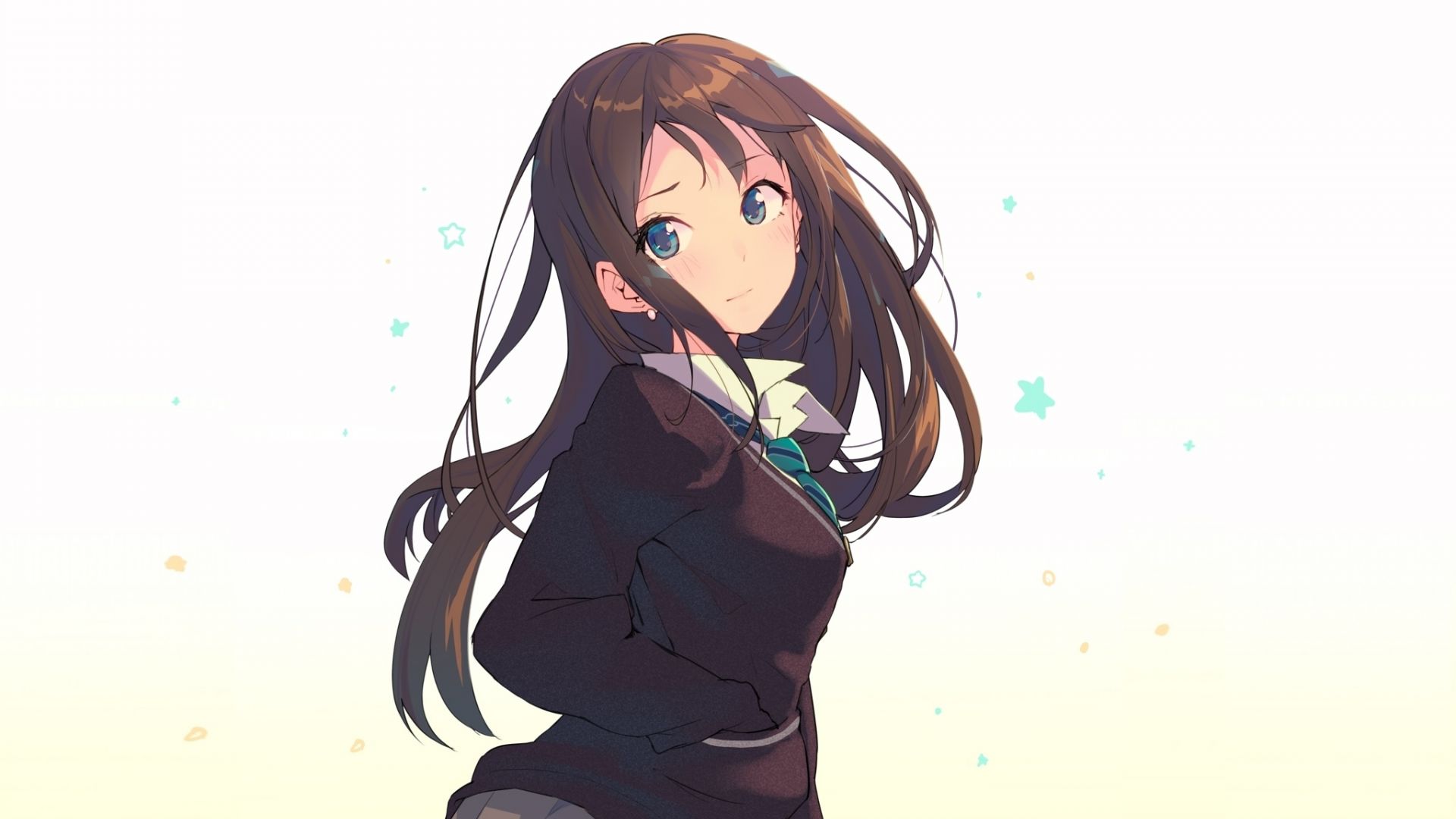Desktop Wallpaper Anime Cute School Girl Long Hair Blue Eyes