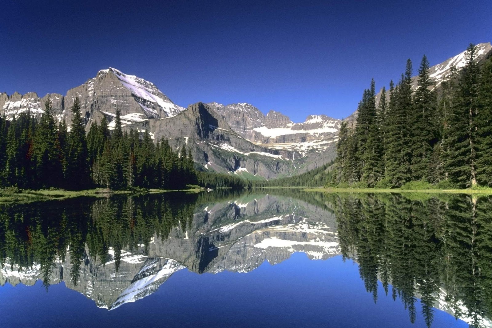 Monochrome Mountain Lake Scenery Wallpaper Wide HD