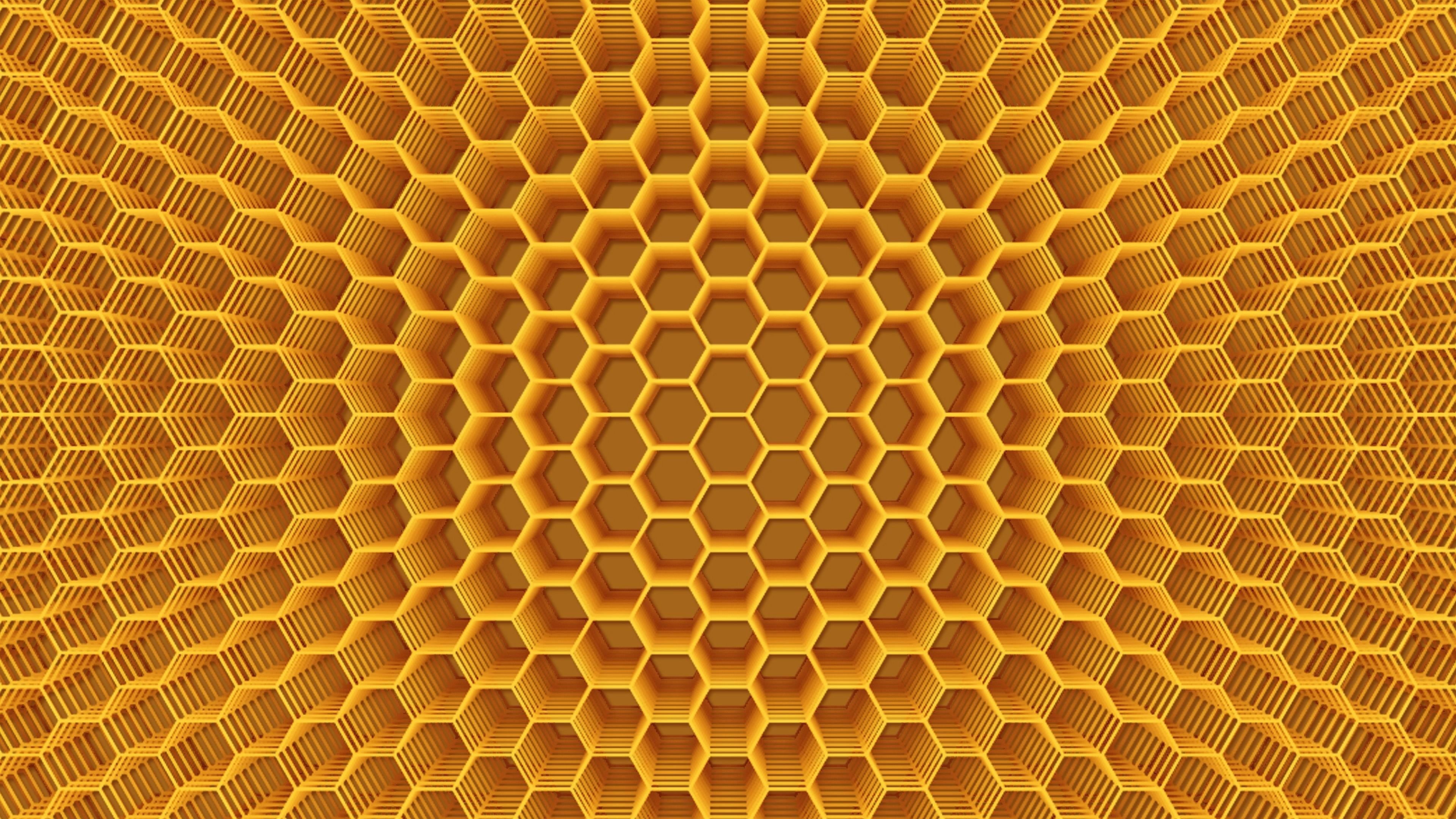 Honeycomb Abstract Background 4k Illusion Circle Metal Textured Yellow Geometric Shape Wallpaper