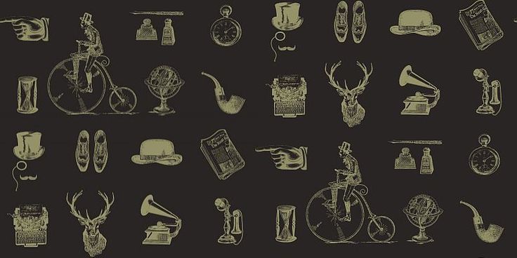  hat shoes telephone top hat and moustache typewriter bicycle etc