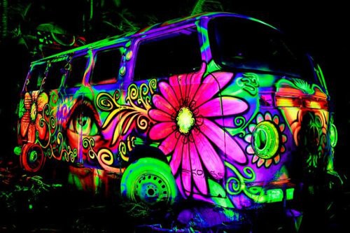 Hippie Bus Trippy Neon Awesome Stoner