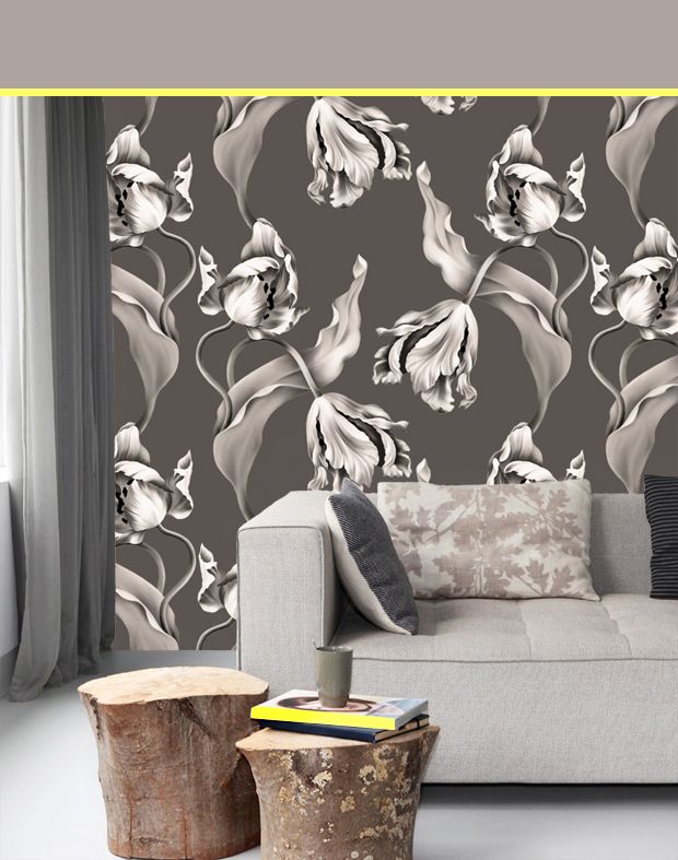 Ellie Cashman Tulip Wallpaper In Dark Gray Pictured With Neon Accents