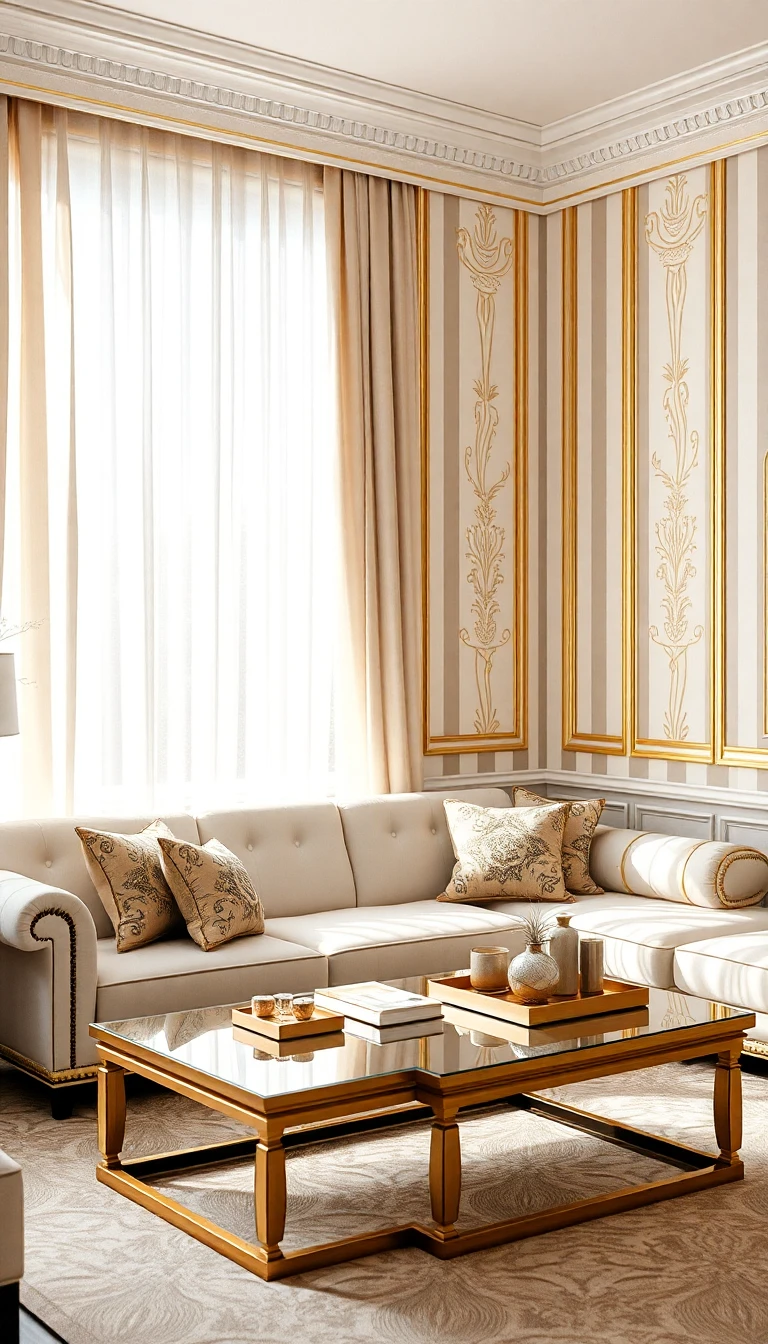 White And Gold Striped Wallpaper