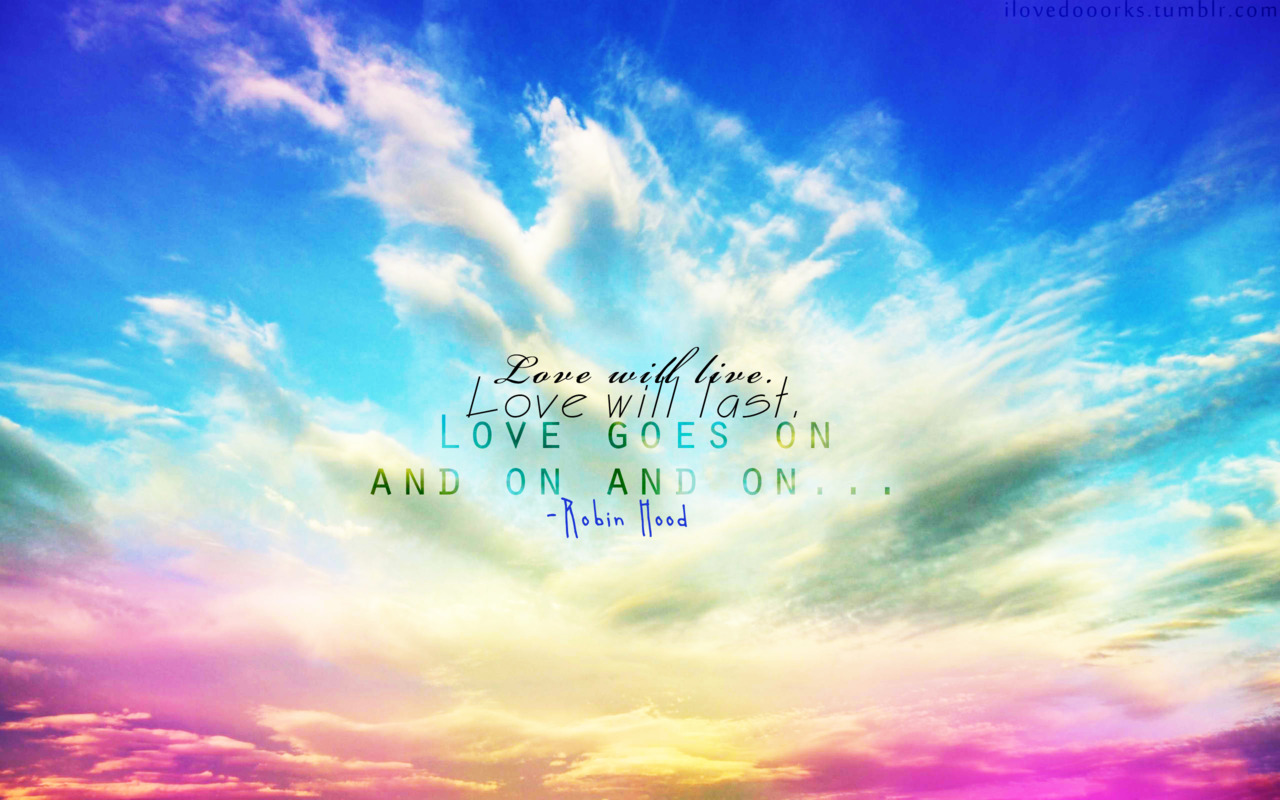 A picturesque sky backdrop with a quote about love's enduring nature, overlaid on a dreamy pastel-colored cloudscape