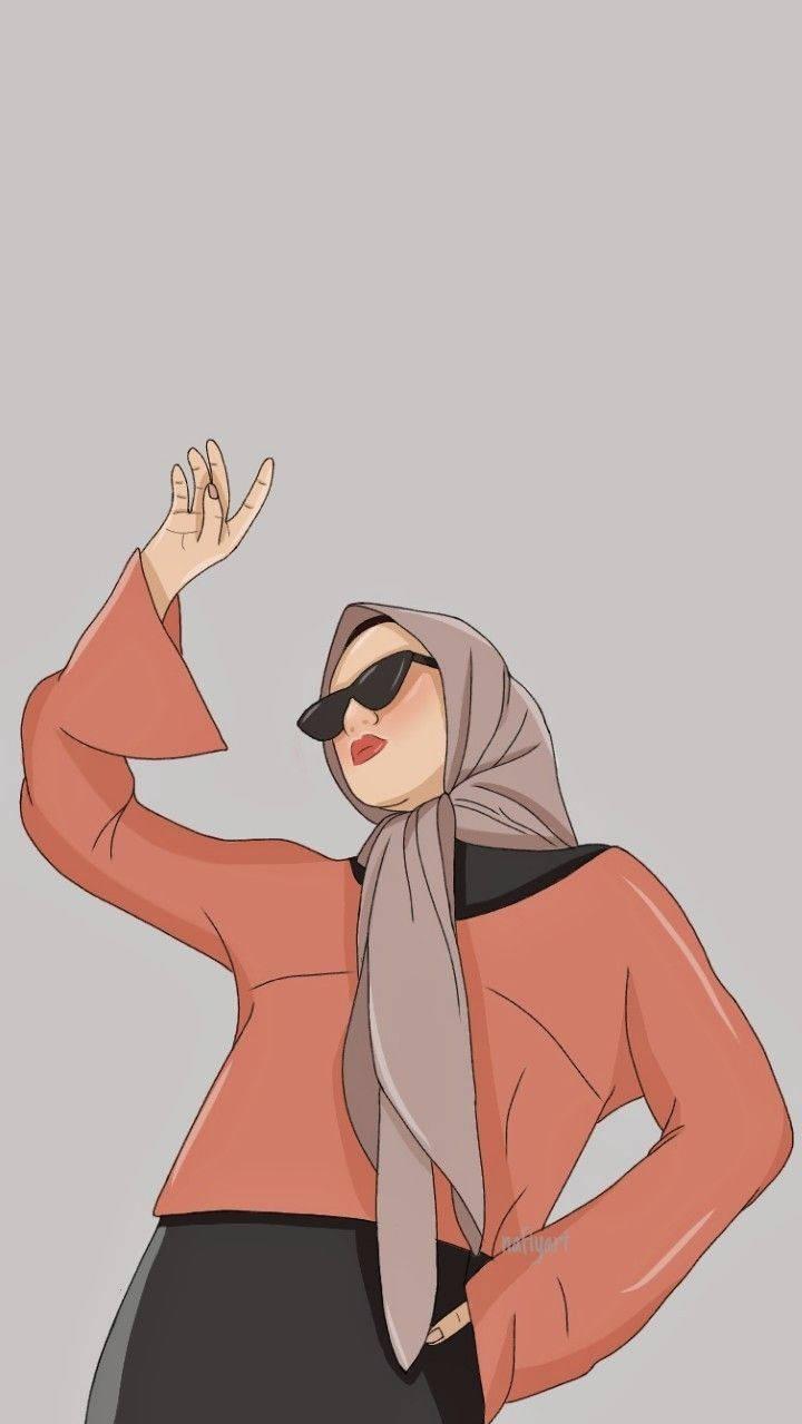 Download Fashion Girl Hijab Cartoon Wallpaper