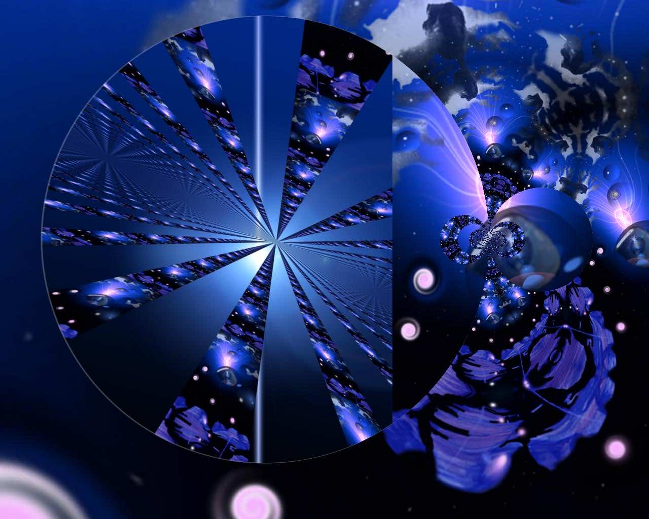 Abstract blue fractal design for a cool PC wallpaper, featuring radial patterns and swirling cosmic elements