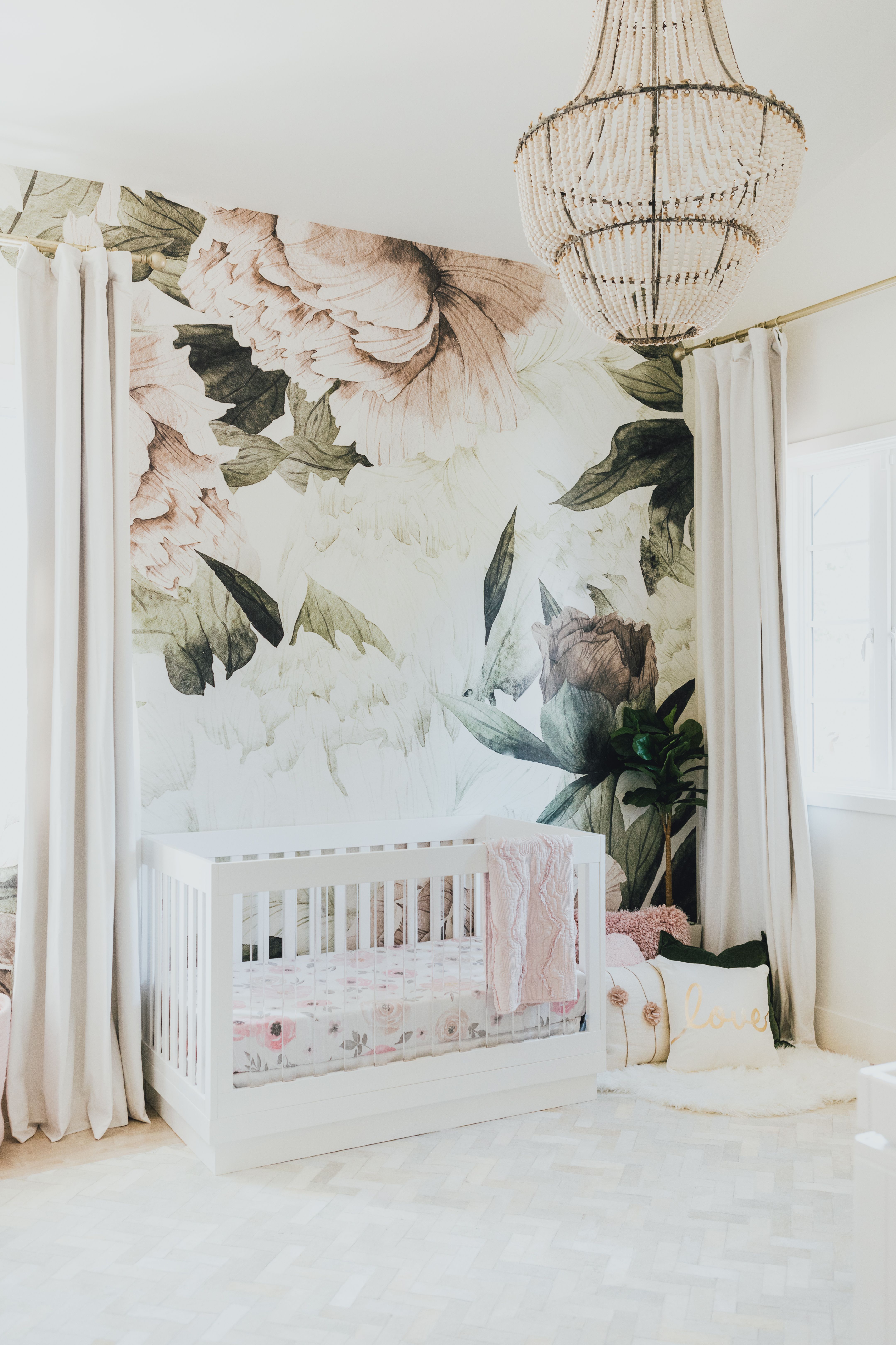Large Blush Floral Wall Mural Little Crown Interiors Baby Girl