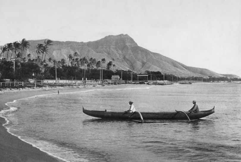 By The Beach At Waikiki Bay Showing Diamond Head In Background