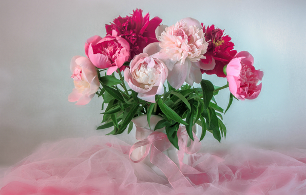 Wallpaper Bouquet Peonies Pink Soft Flowers