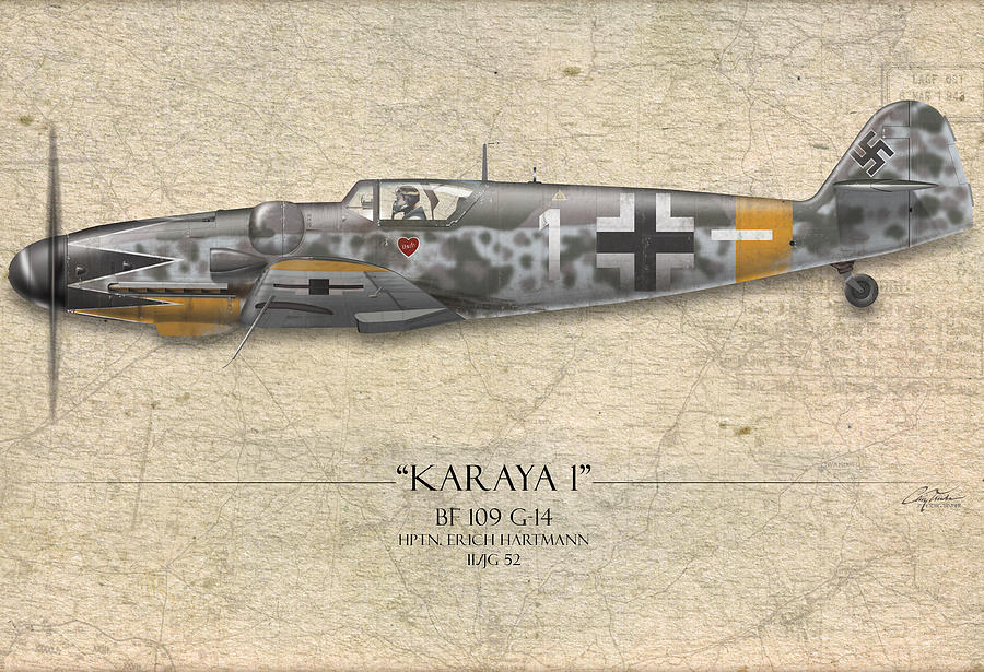 Erich Hartmann Messerschmitt Bf Map Background Painting By