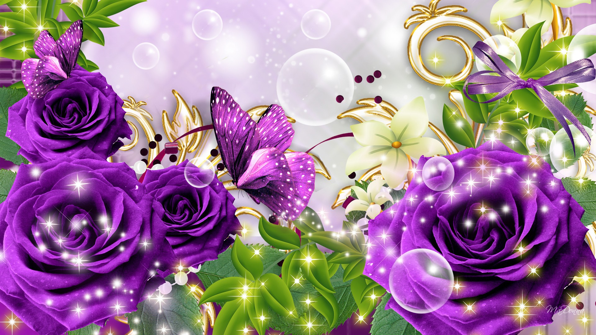 Purple Roses And Butterfly Picture On March