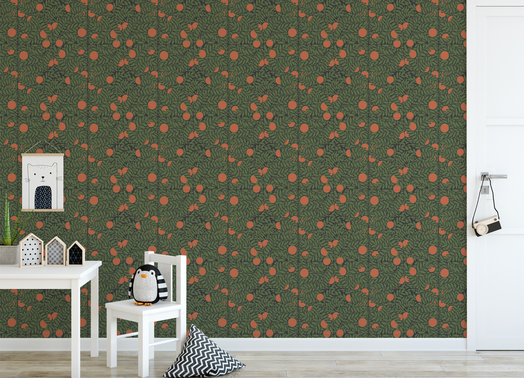 Orange Grove Forest Green Floral Wallpaper Mitchell Black