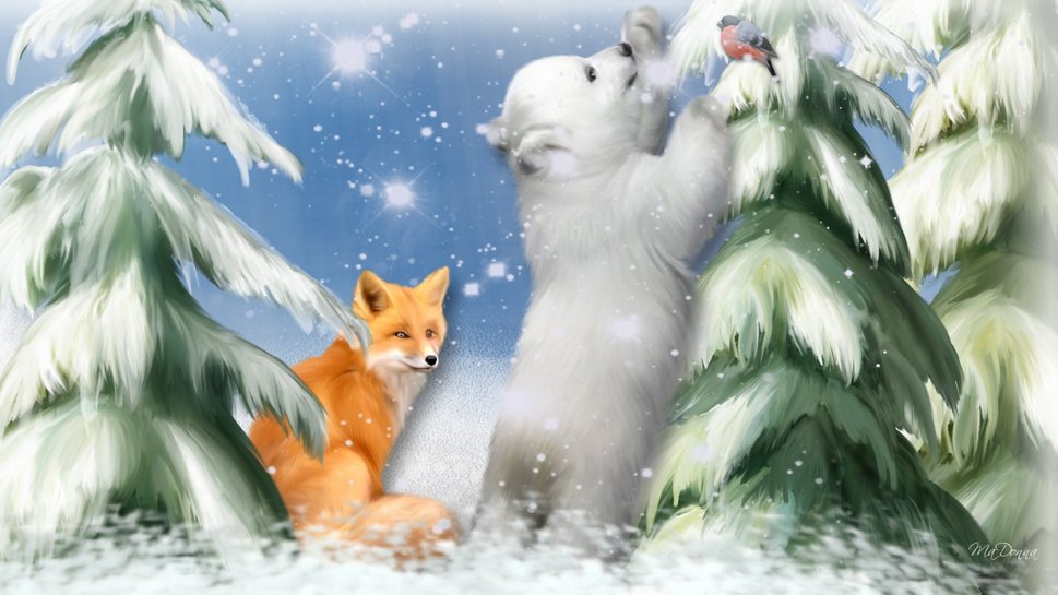 Curioso Oso Polar Rojo Blanco Azul Navidad Wallpaper