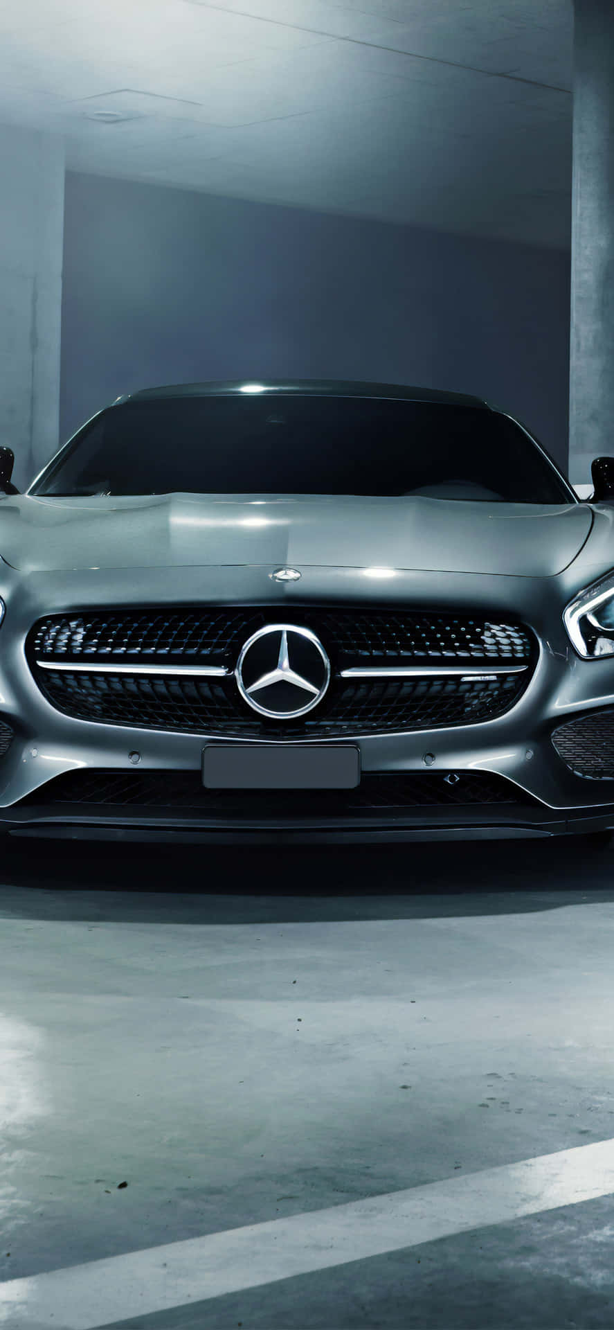 Silver iPhone Xs Mercedes Amg Background In Parking Lot Wallpaper