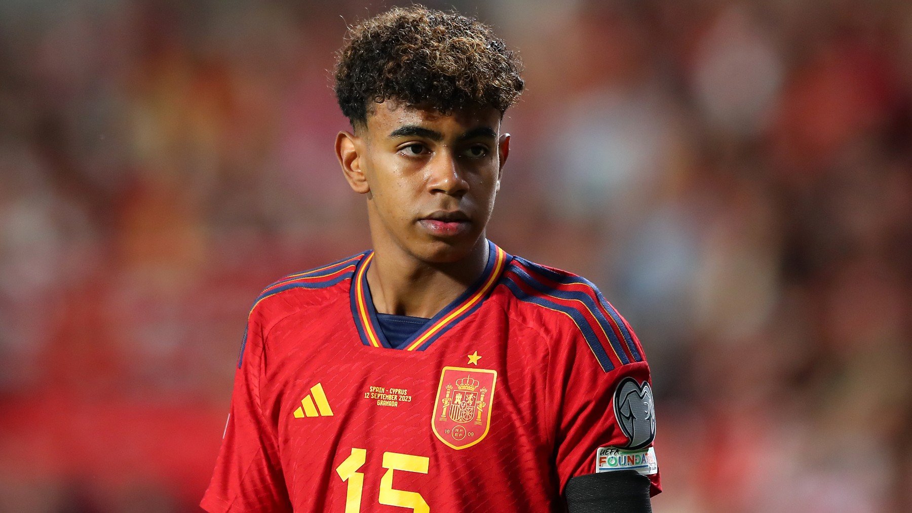 Lamine Yamal in Action: A Close-Up Portrait in Spain's Red Jersey