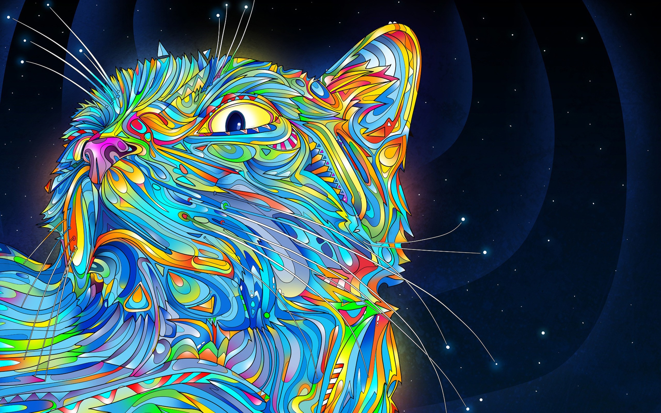 Psychedelic Cat Colorful Digital Art Matei Apostolescu