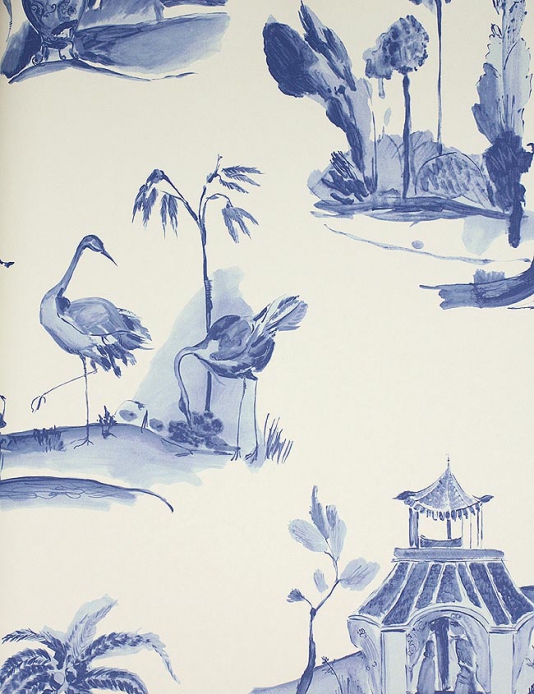 Palais Chinois Wallpaper Painterly chinese toile wallpaper in blue on