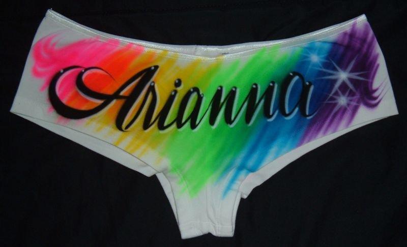 Personalized Name Bella Boyshort Panties With Rainbow Background