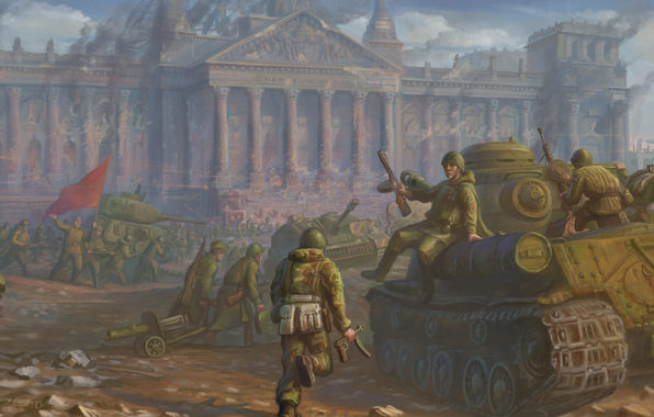 Wallpaper The Reichstag Red Army Berlin Tanks Soldiers