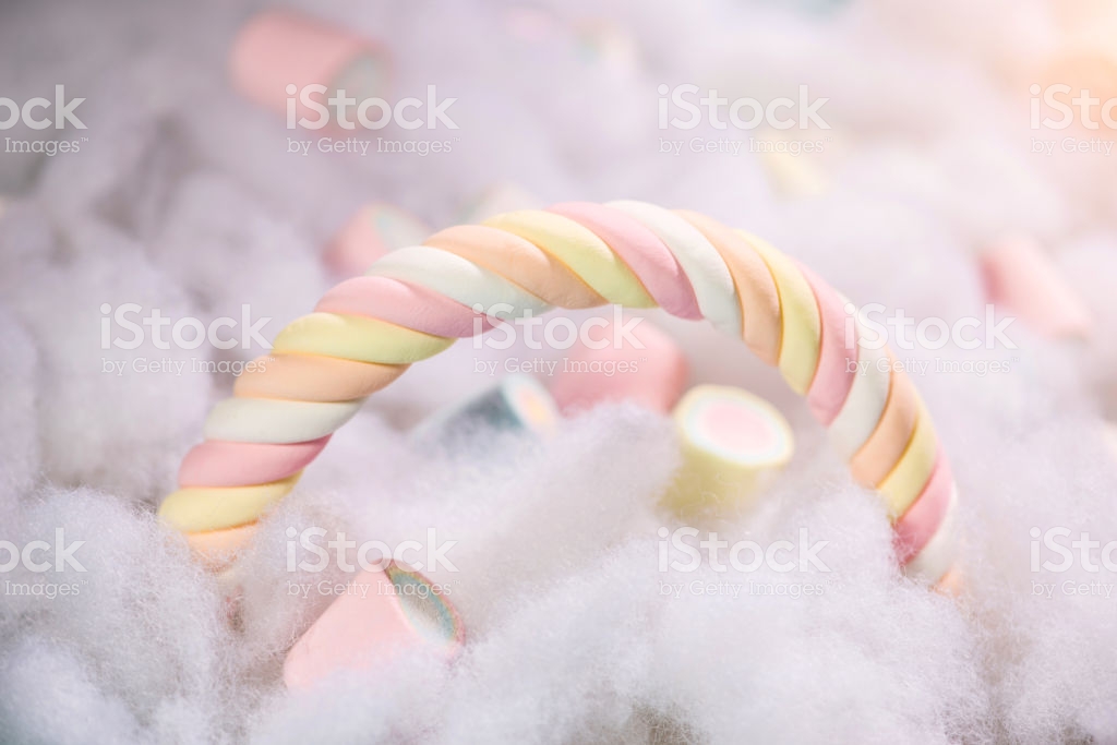 Rainbow Shape Of Pastel Colored Marshmallow On A Cotton Background