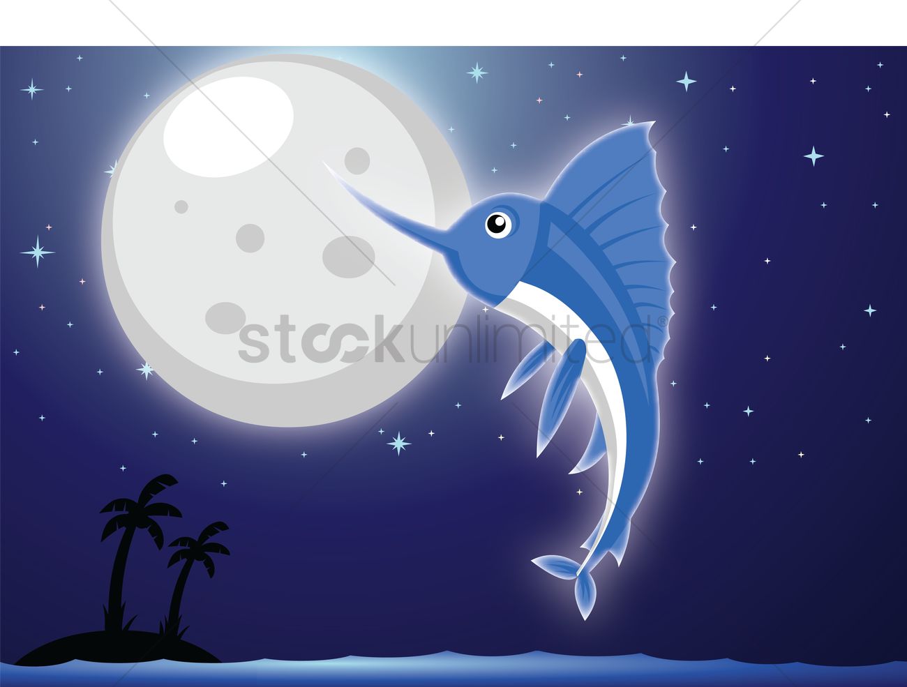 Marlin Fish Over A Moonlit Background Vector Image